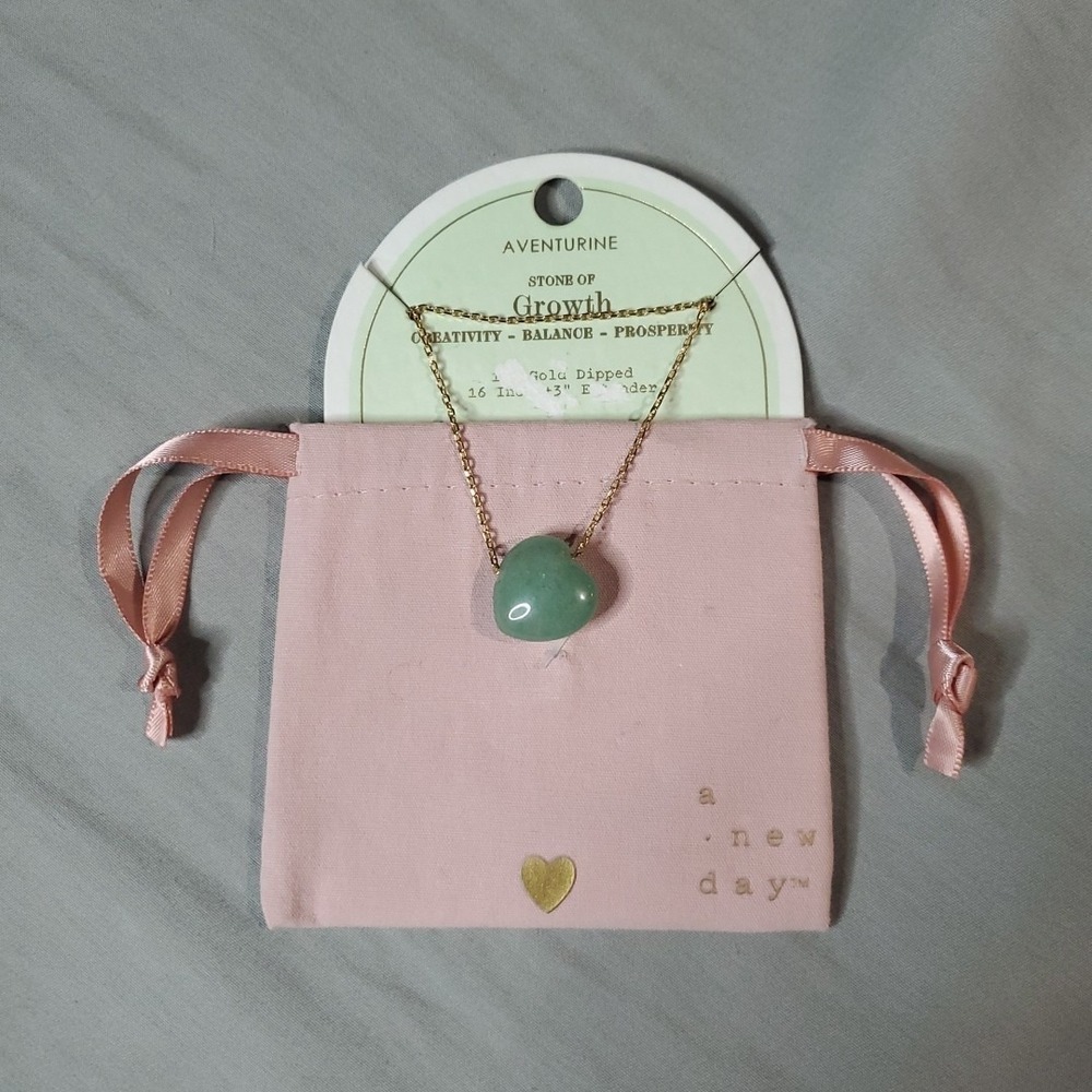14K Gold Dipped Aventurine Stone Of Growth 16" + 3" Extender Necklace A New Day